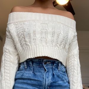 Off-the-Shoulder Cropped Sweater